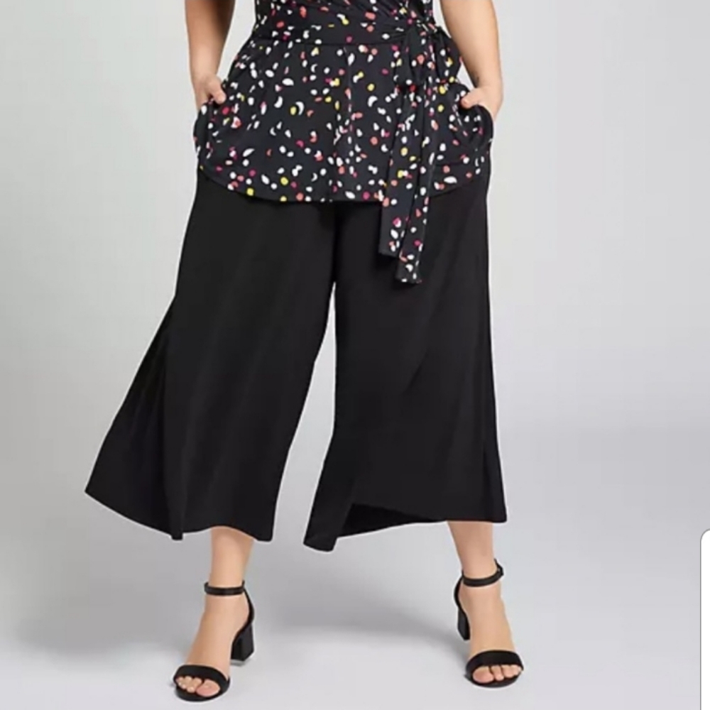 Lane Bryant Black Crop Wide Leg Pants Stretchy 14/16R
